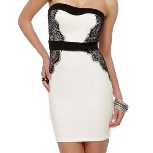 A'gaci Agaci Nude Black Lace Strapless Dress